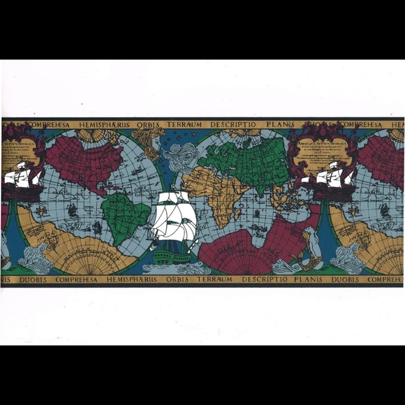 Nautical Antique Old World Map Globe Metallic Gold Black PrePasted Border 3 roll - Picture 6 of 6